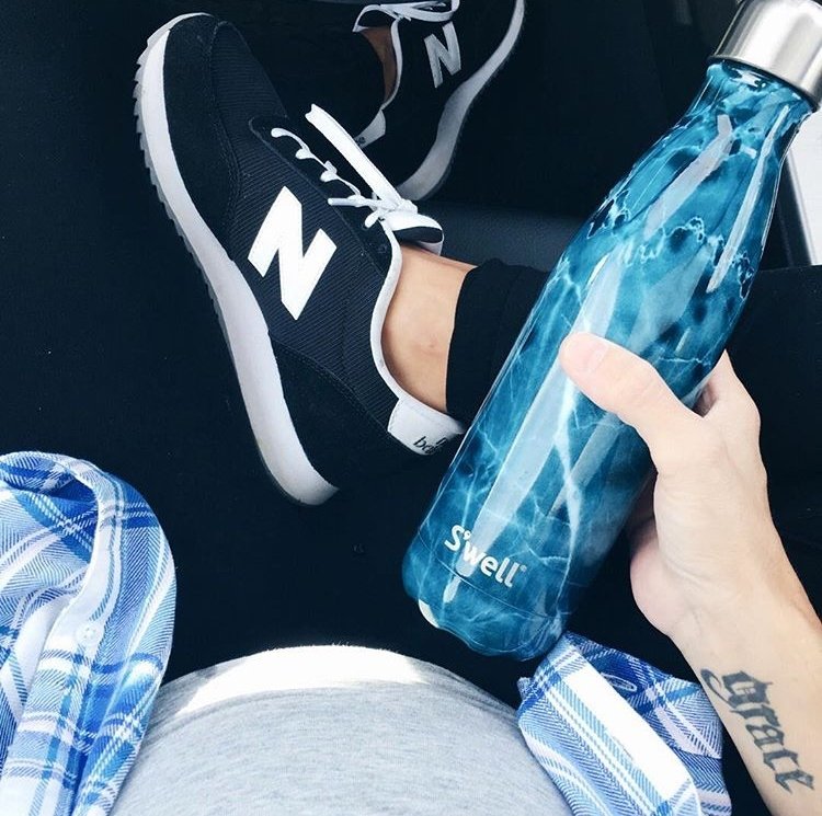 Fall style, sneakers, leggings, and Swell bottle