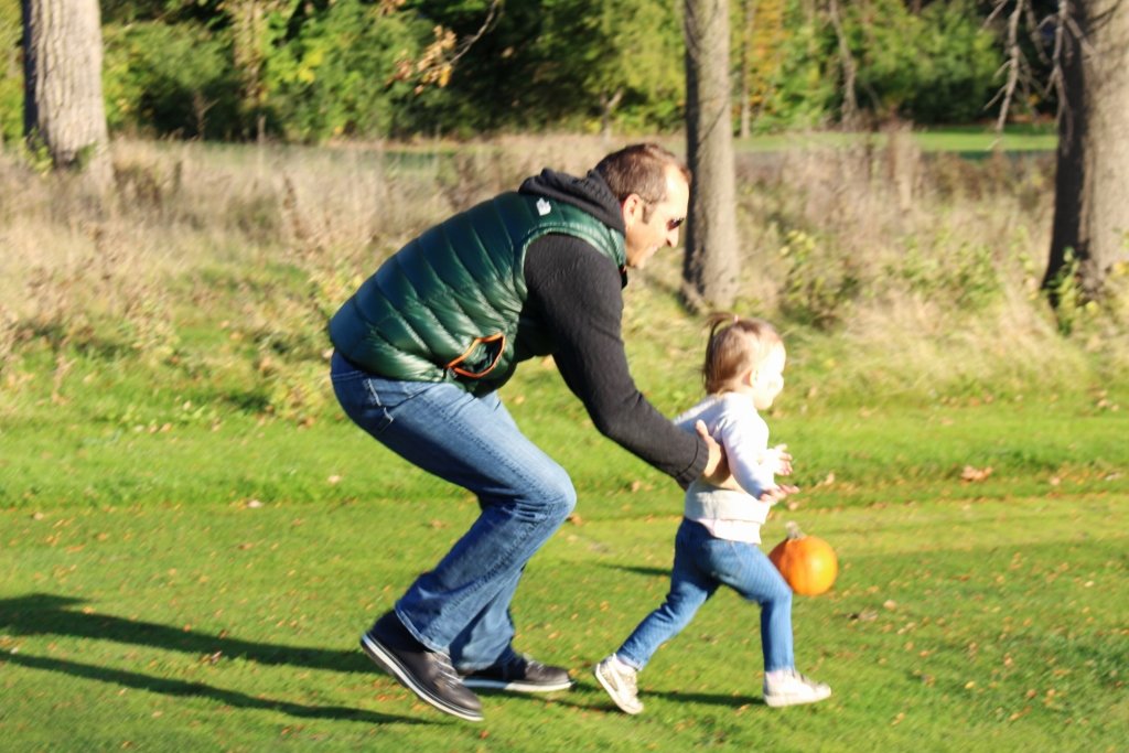 Pumpkin patch, dad and daughter