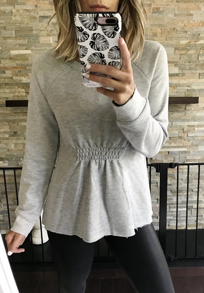 Nordstrom Anniversary Sale, sweatshirt and faux leather leggings