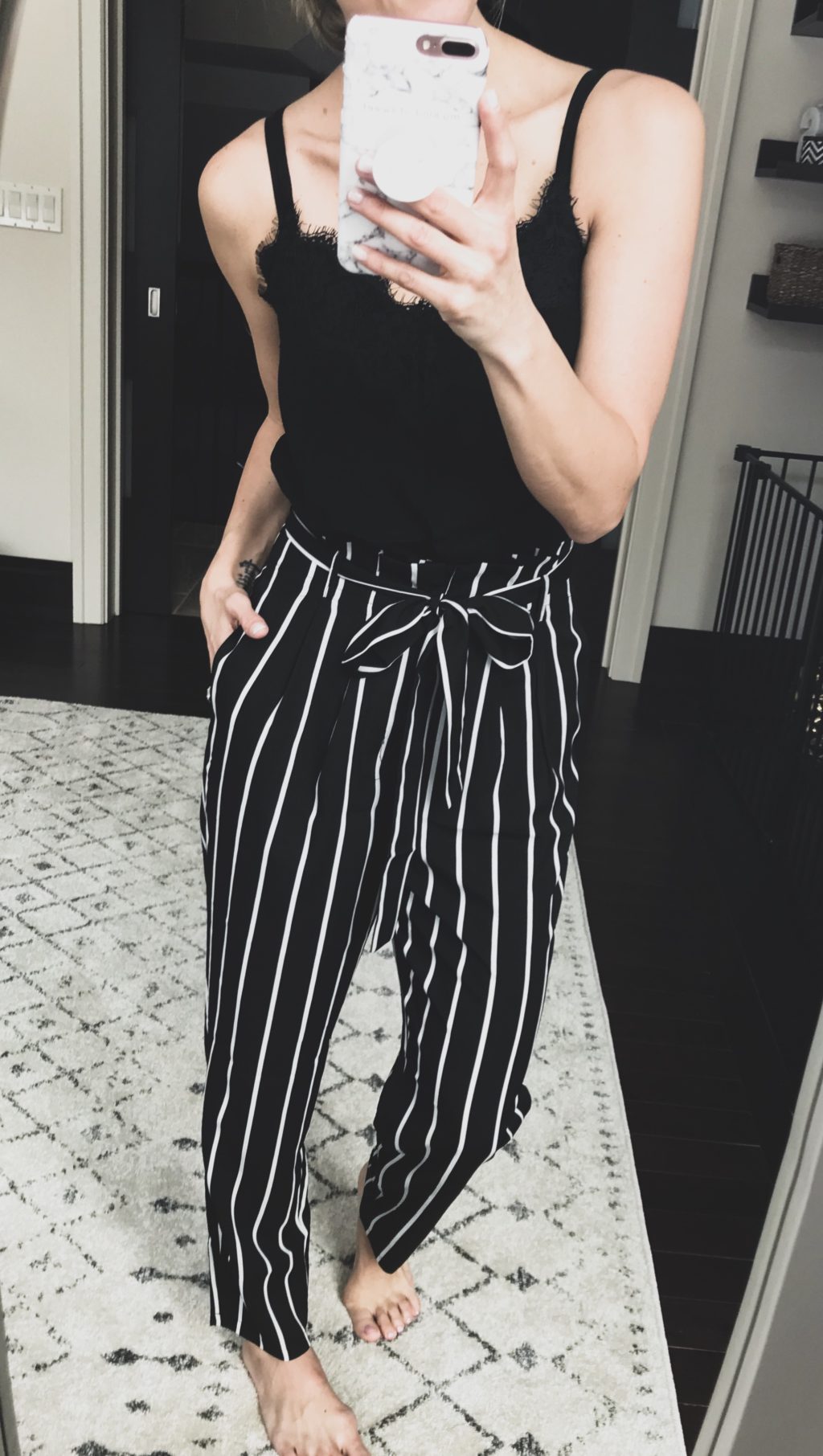 Shein review, striped pants and lace cami