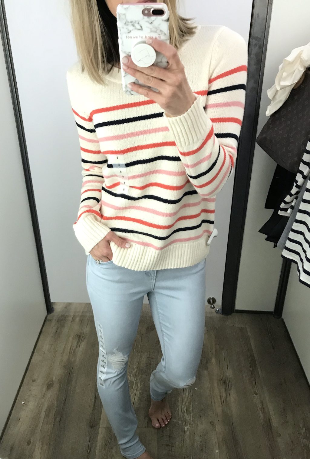 Old Navy try-on haul, striped sweater and denim
