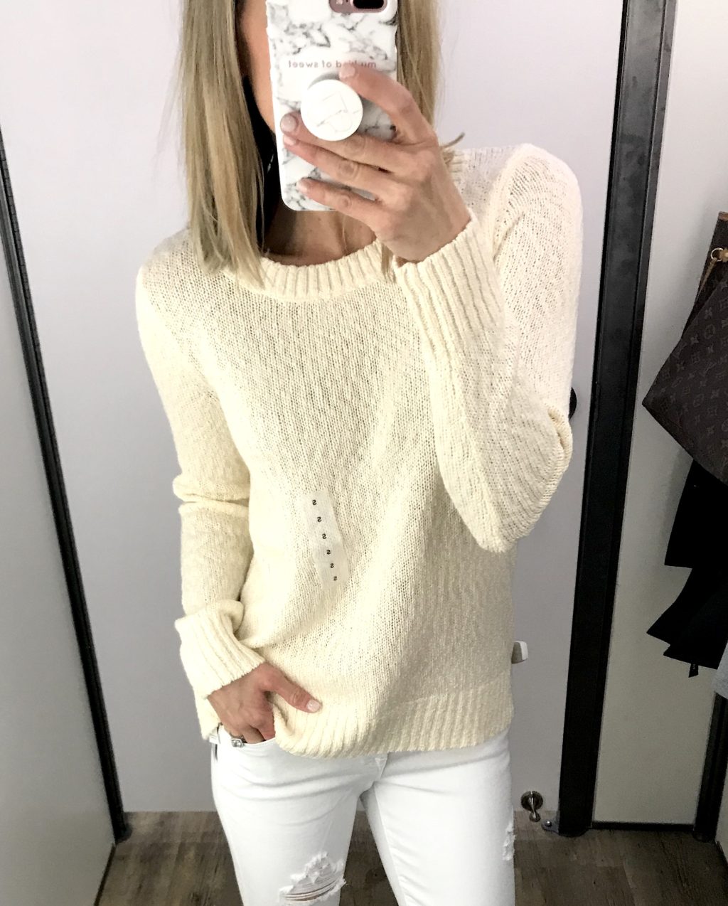 Old Navy try-on haul, ivory  sweater and denim