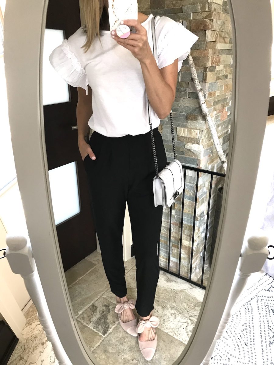 What's new in my closet, ruffle sleeve tee, pleat pants, bow shoes