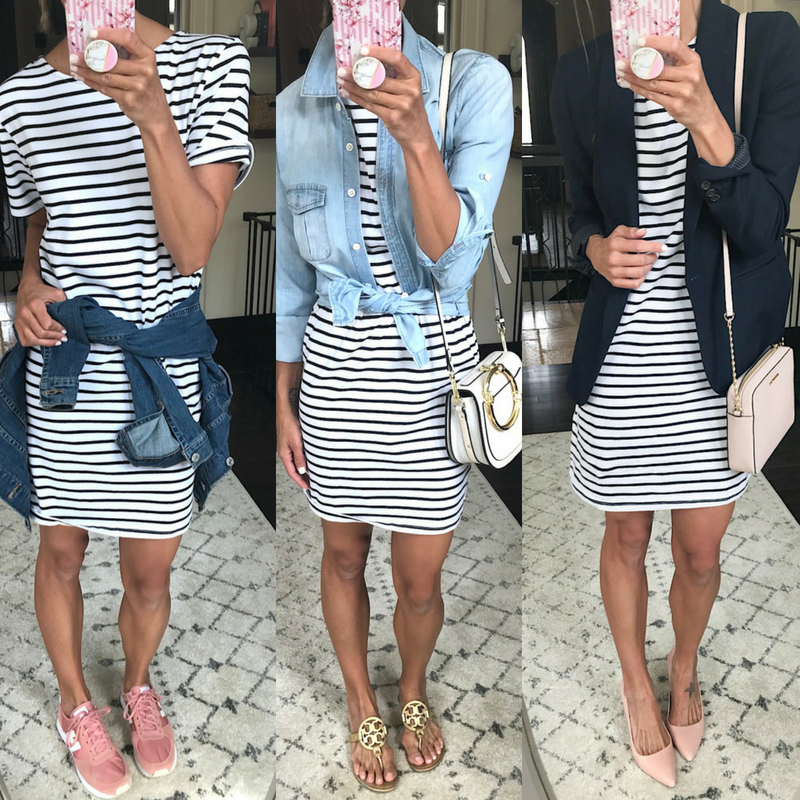 Outfit remix, striped dress 6 ways