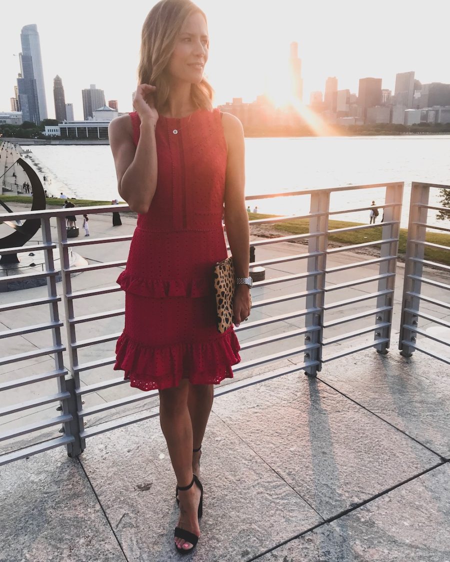 What I wore, weekend in Chicago: pink dress, heels, and leopard clutch