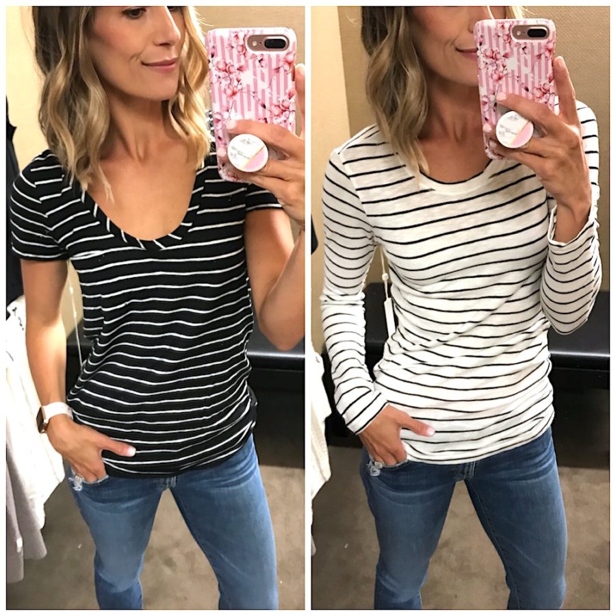 Casual Try on, black and white striped tees