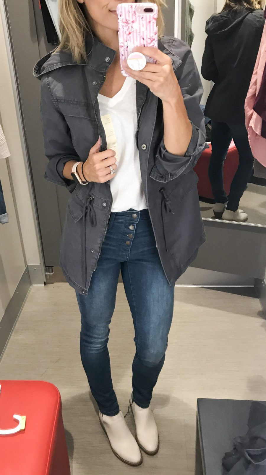Target fall try on, utility jacket, high rise jeans, booties