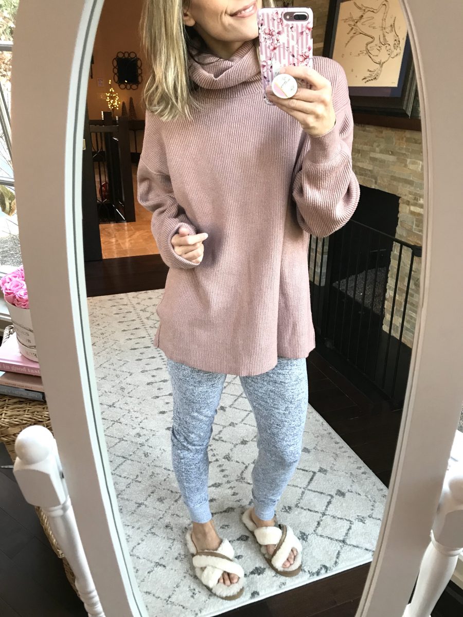 Tunic, joggers, and slippers