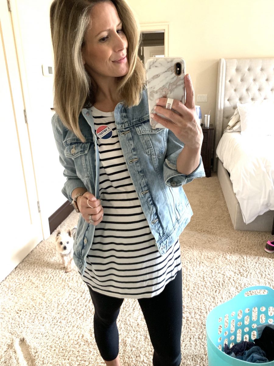 What's new in my closet, tee, leggings, and denim jacket 
