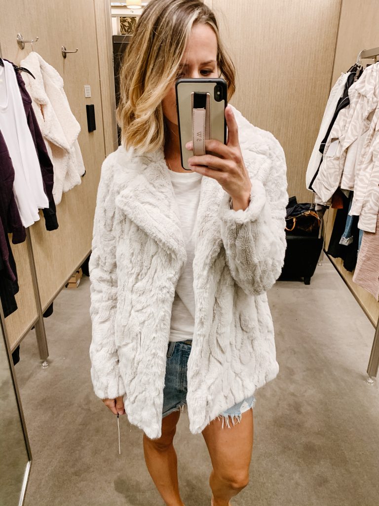 Nordstrom Anniversary Sale try on, faux fur coat