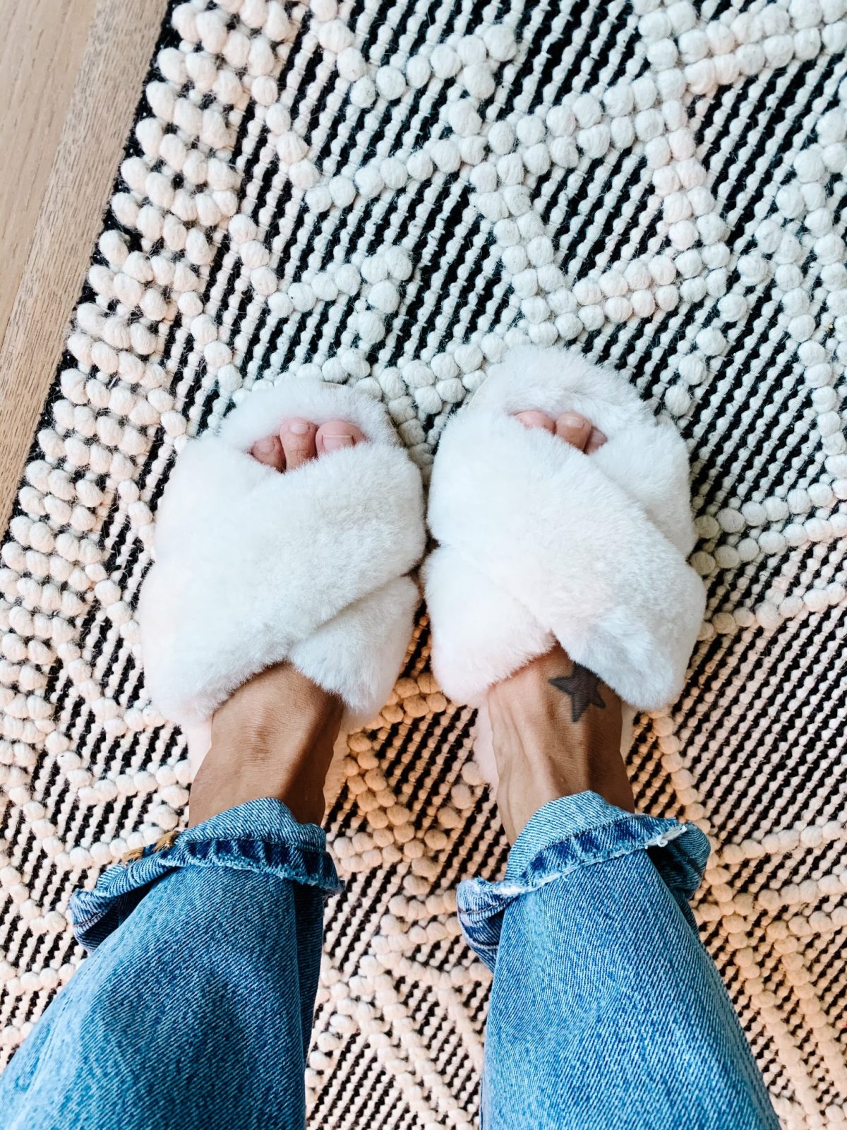 White fluffy slippers on sale