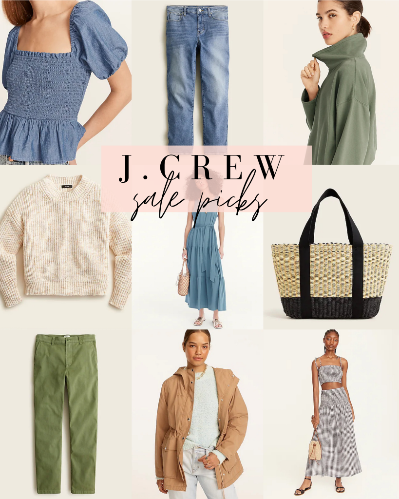 A "J. Crew sale picks" graphic with 9 items. 