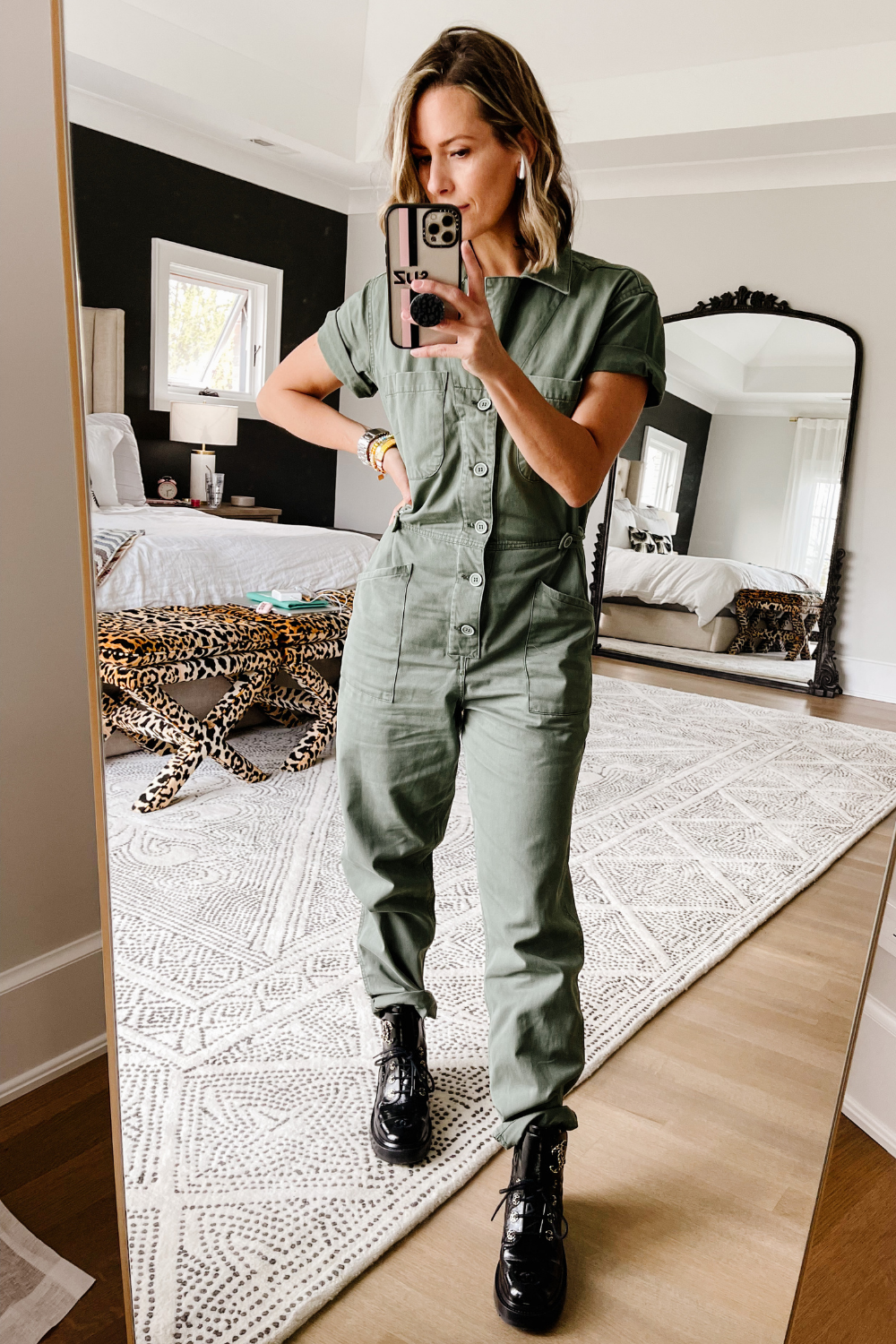 Suzanne wearing a jumpsuit