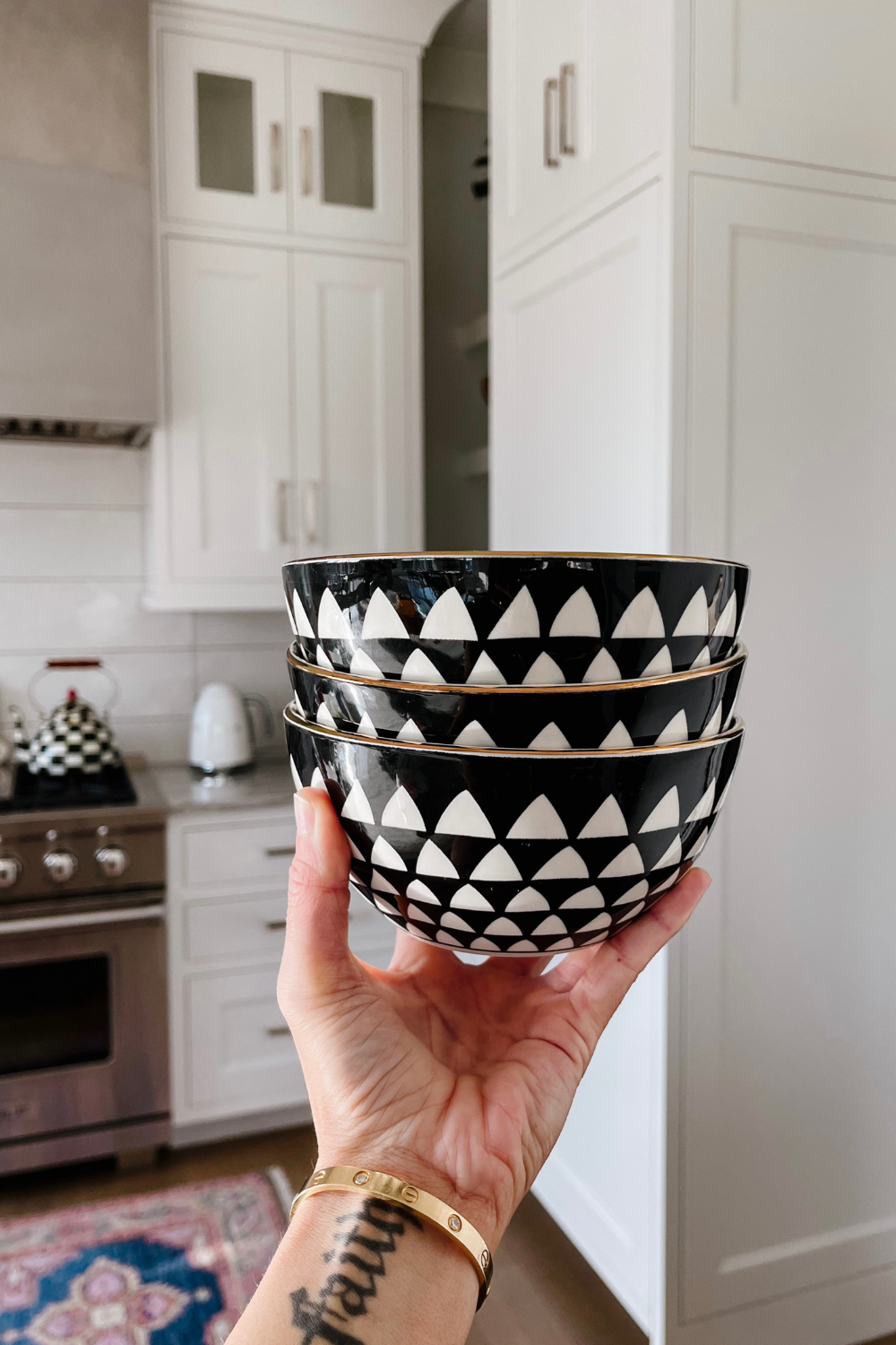 Black and white printed bowls