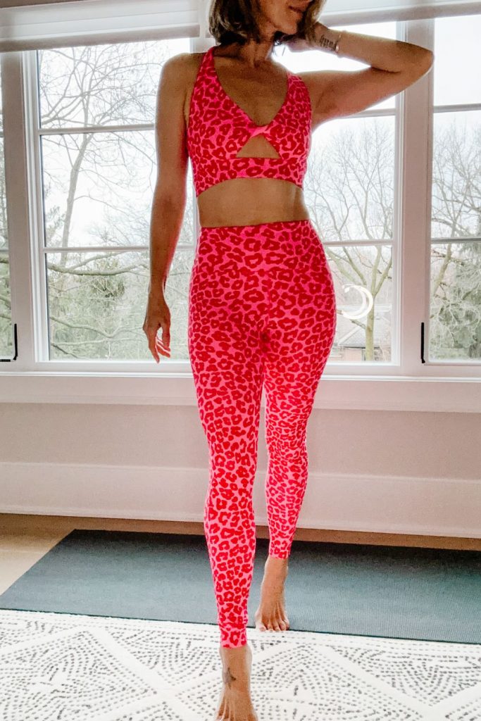 Suzanne wearing a matching Beach Riot activewear set