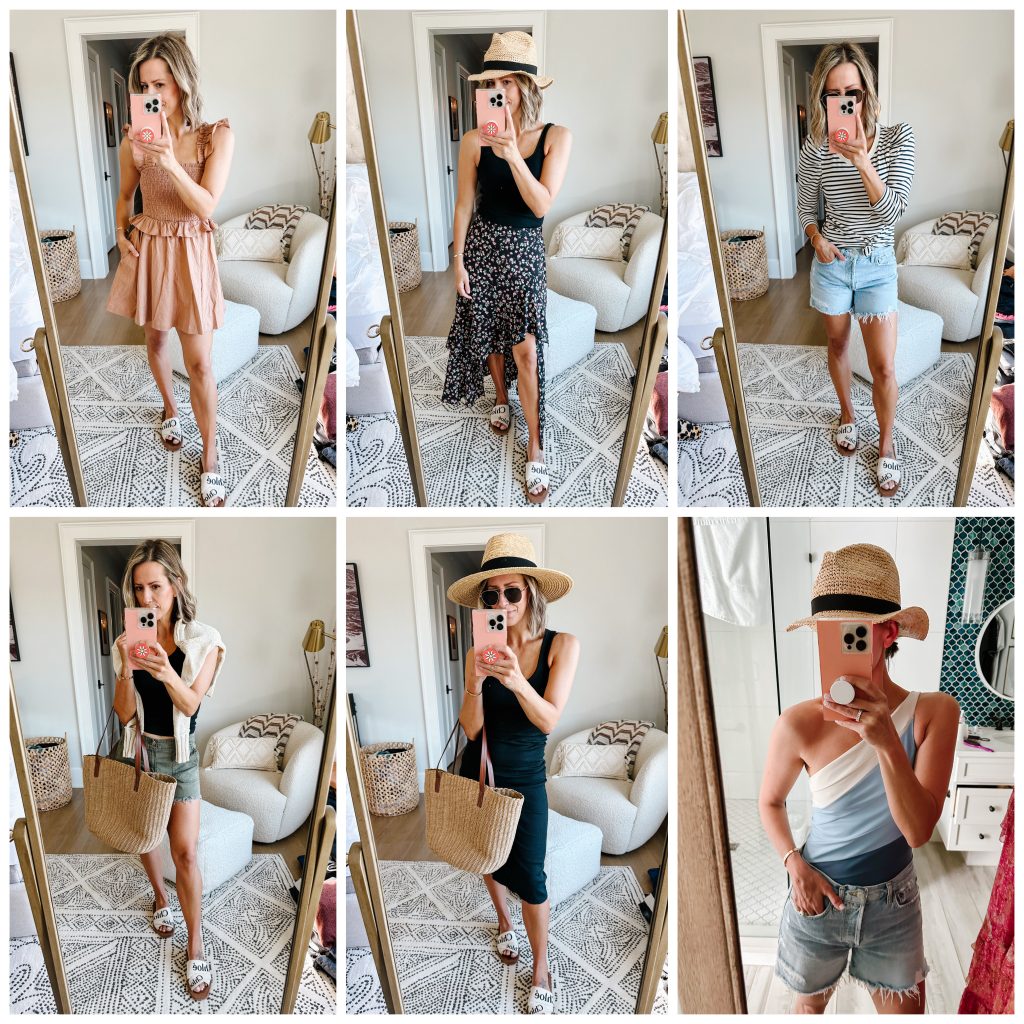 A collage of what Suzanne wore on beach vacation