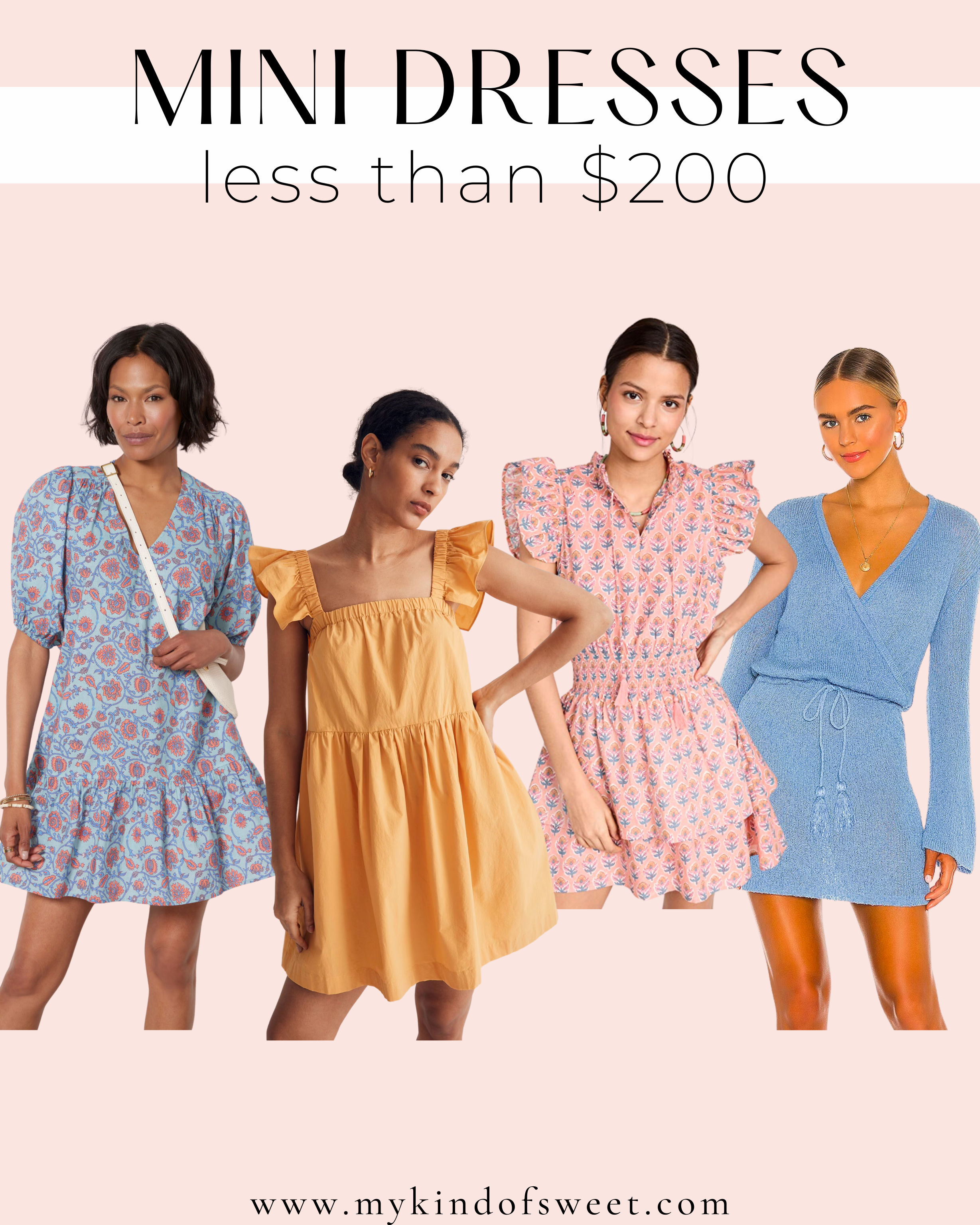 A collage of mini dresses less than $200
