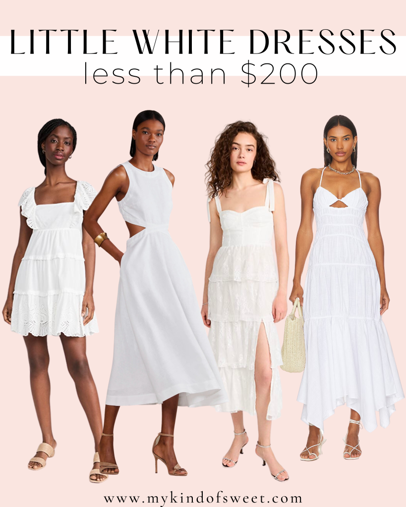 A collage of little white dresses less than $200