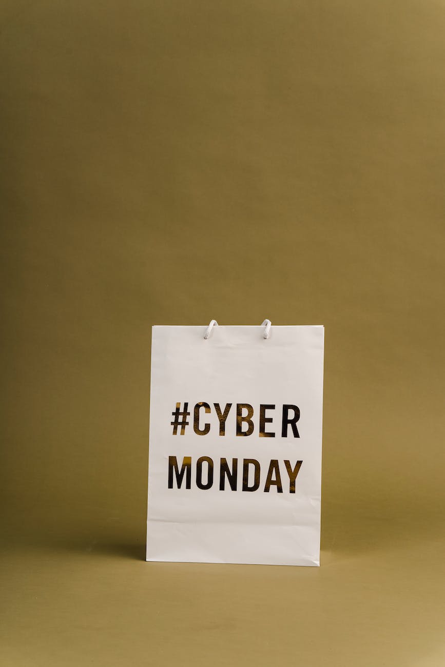 photo of paper bag with cyber monday sign